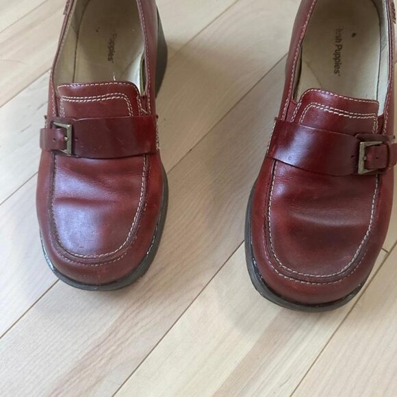 Hush Puppies red leather wedge loafers buckle detail comfort sole vintage look - Picture 6 of 8